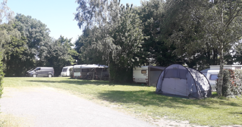terrains de camping arborés avec voitures et tentes