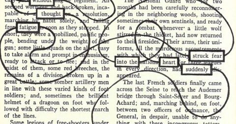 page d'un livre avec mots entourés et reliés