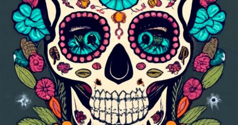 tête de squelette décorée pour El Dia de los Muertos