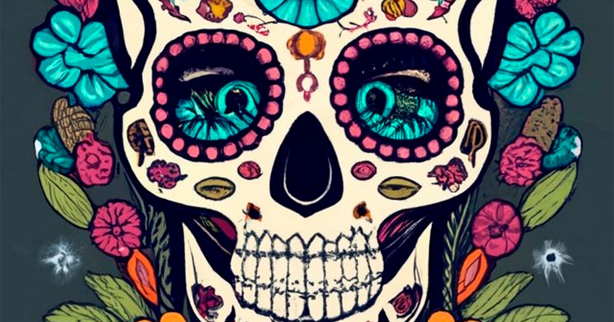 tête de squelette décorée pour El Dia de los Muertos