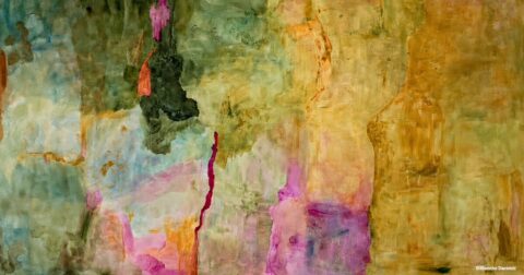 peinture abstraite de couleurs dans les tons verts et jaunes