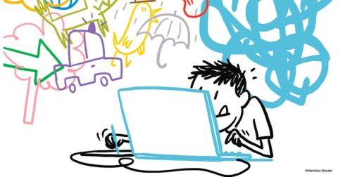 Illustration d'un personnage dessinant à un ordinateur