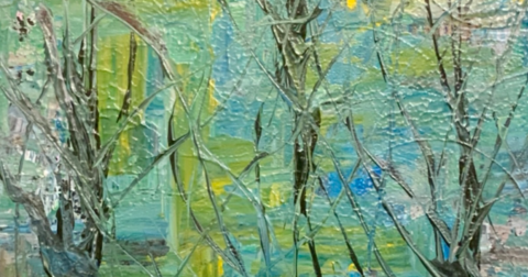 gros plan sur une peinture acrylique dans les tons verts