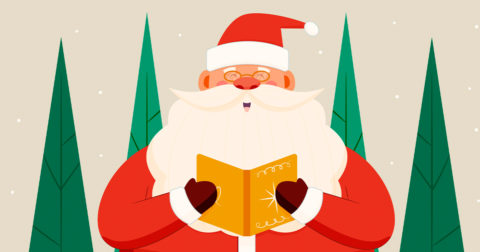 Illustration d'un Père Noël lisant un livre